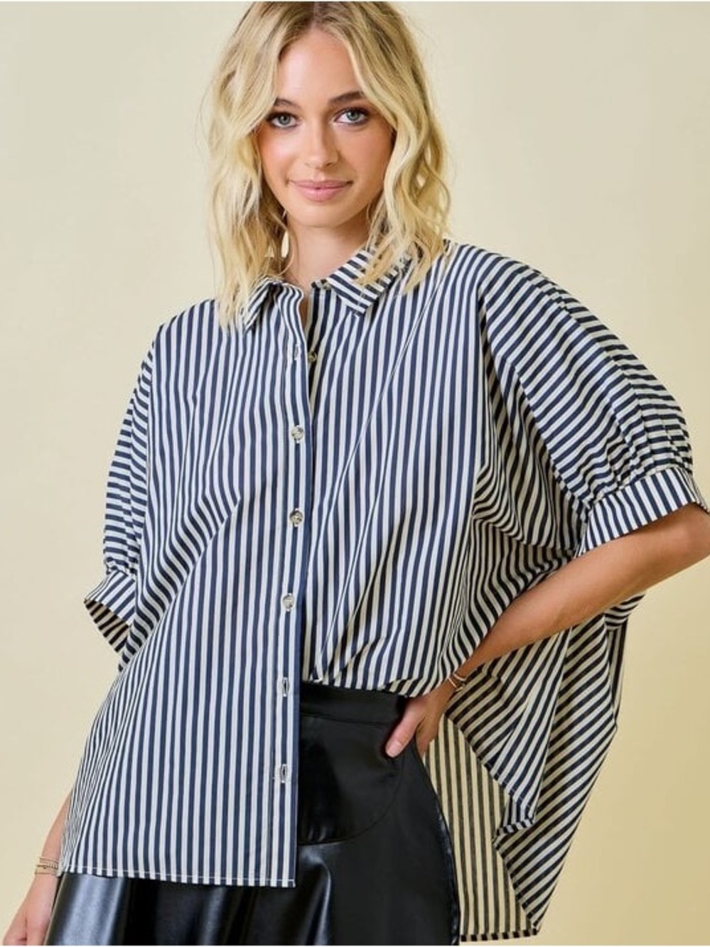 Day + Moon Teagan Oversized Striped Button Down Navy - Size S - NWOT